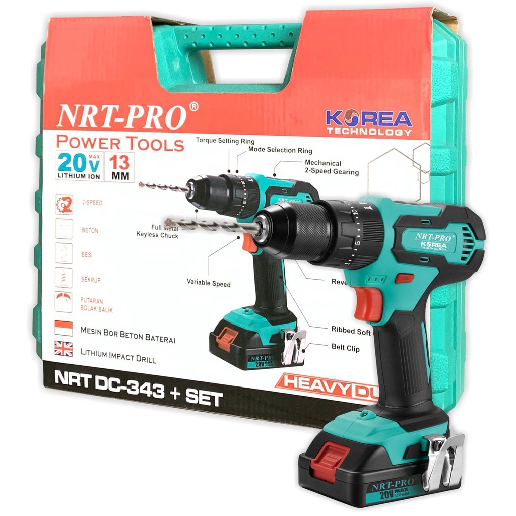 NRT-PRO DC343 BOR CORDLESS DRILL BATERAI TANGAN BETON IMPACT
