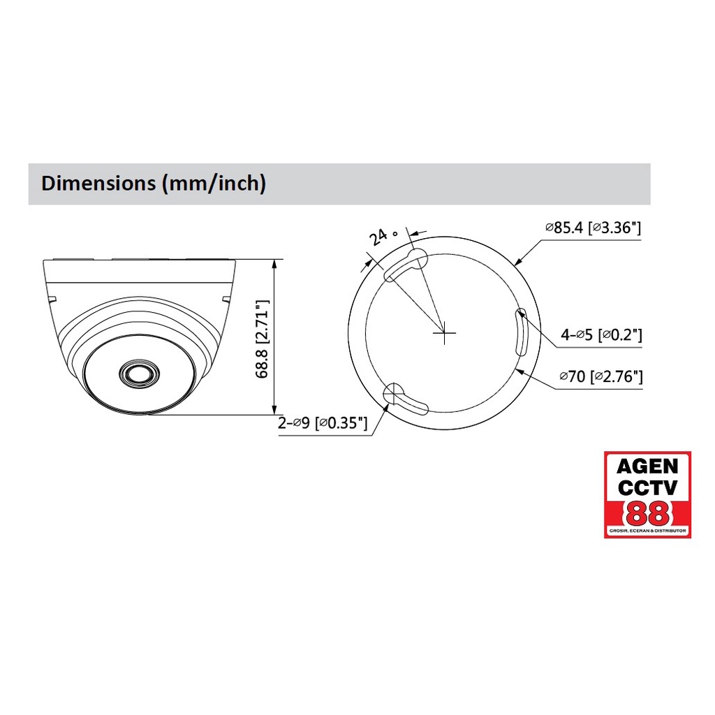 Kamera CCTV Indoor+AUDIO DAHUA 2MP HAC-HDW1240TRQP-A-DIP 1080p+Free 2 BNC Drat