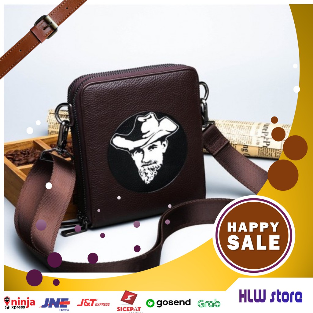 Tas Selempang Slempang Kulit Asli Depan Belakang Tas Pinggang Pria Cowok Keren Trendy Cowboy
