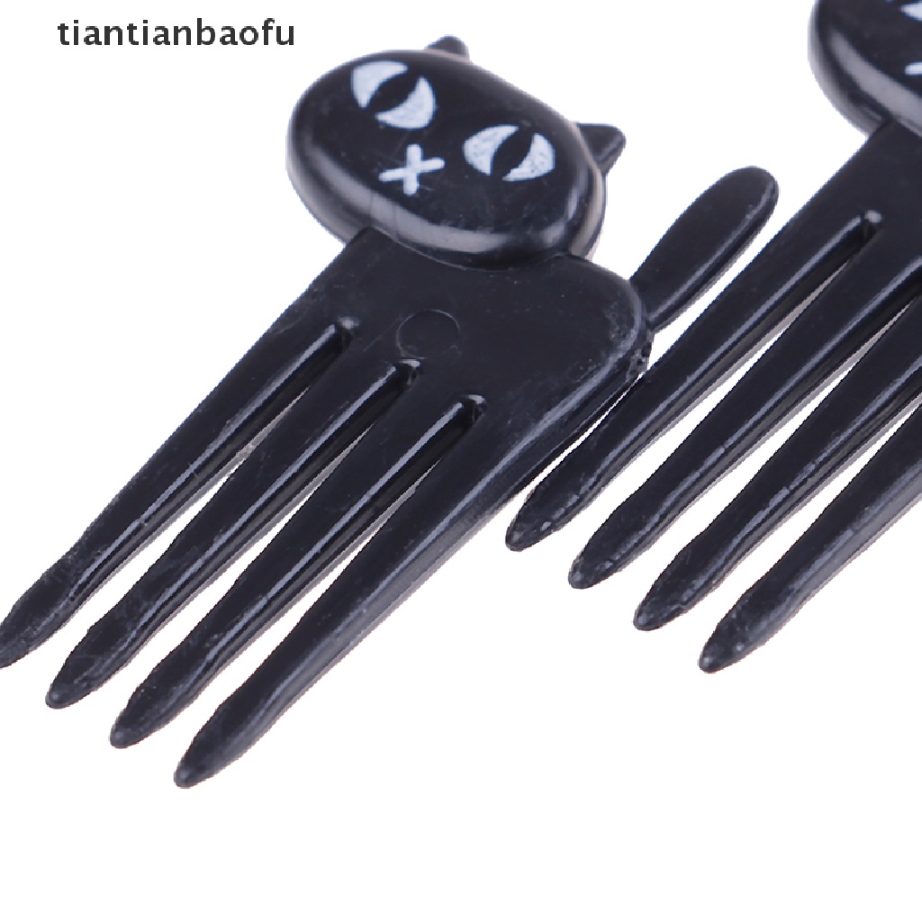 6 Pcs Garpu Tusuk Gigi Buah Desain Kucing Hitam Untuk Dekorasi dessert