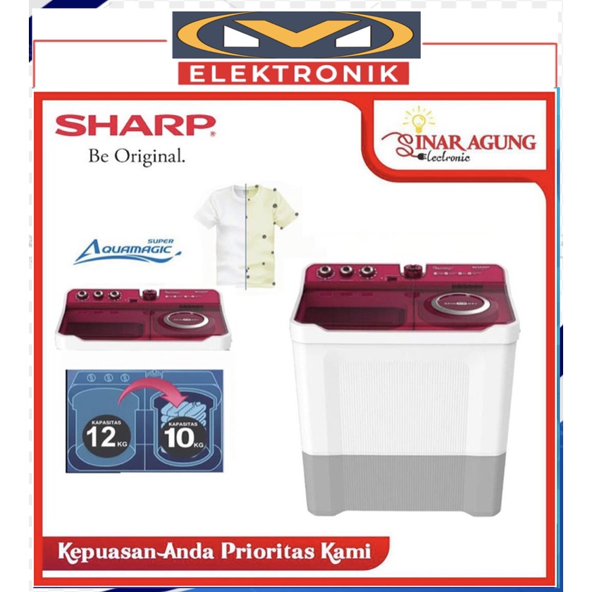 SHARP MESIN CUCI 12 KG 2 TABUNG EST 1270/1290 AQUAMAGIC