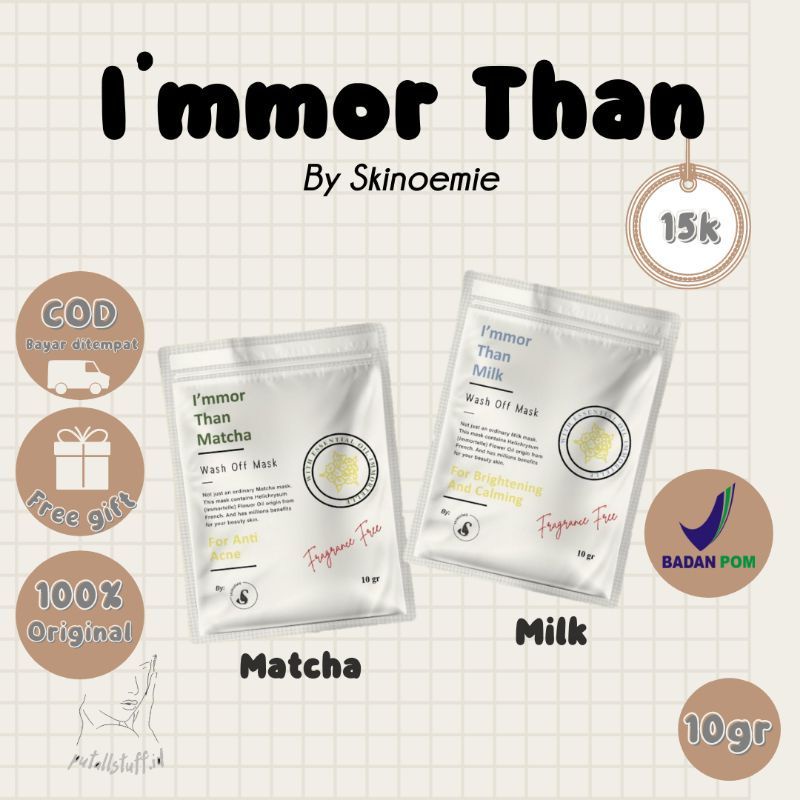 SKINOEMIE MASKER  MILK DAN MATCHA VIRAL BPOM AMAN MENCERAHKAN MEMYEMBUHKAN JERAWAT
