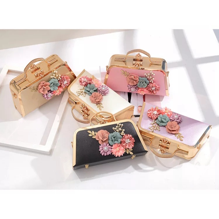 LAJOREE Flower Fabric Clutch Tas Pesta Cantik Mewah Tali Rantai Terbaru Clutchbag Clutch Bag Wanita Cewek Cewe Untuk Kondangan Ibu Ibu Premium Elegan Kekinian Fashion Slingbag Cantik Motif Bunga