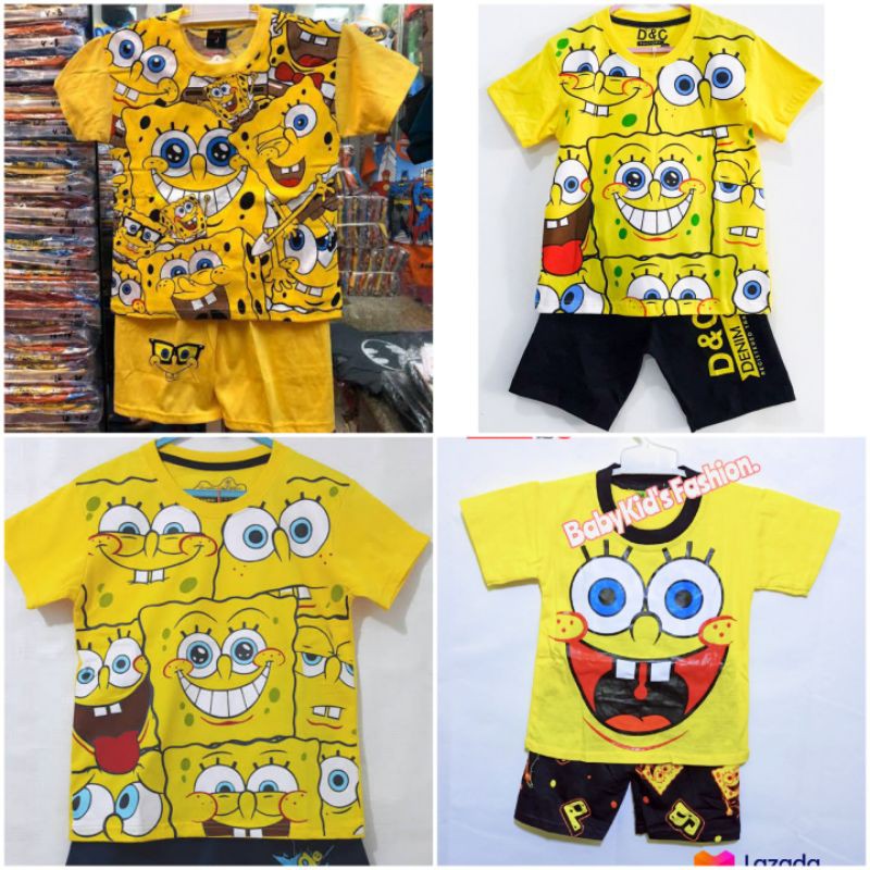 SETELAN BAJU ANAK SPONGEBOB SQUAREPANTS KARTUN UMUR 1-9 THN