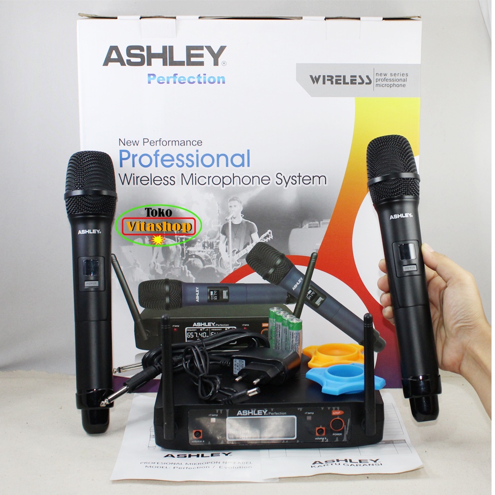 MICROPHONE ASHLEY PERFECTION MIC WiIRELESS 2 HANDLE MIKROFON KARAOKE SUARA JERNIH