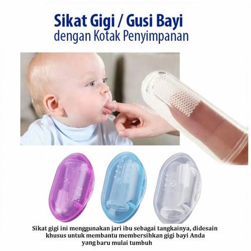 Sikat Gigi Bayi / Sikat Lidah Gusi Anak finger toothbrush - Biru Pink free Box