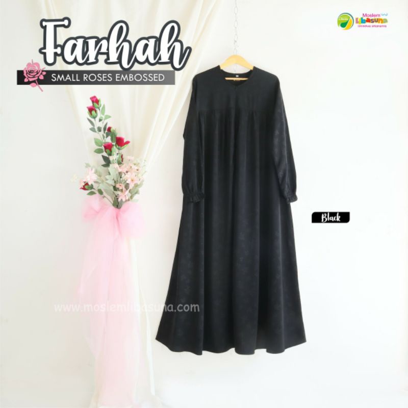 GAMIS DEWASA FARHAH MOTIF EMBOS MOSLEM LIBASUNA