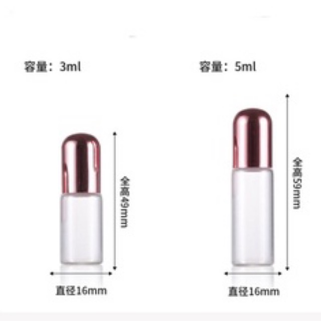 3ml Botol Clear Tutup Rose Gold Pink Roll On Glass Perfume Essential Oil Vials Stainless Roller Ball Travel Clear Bottle