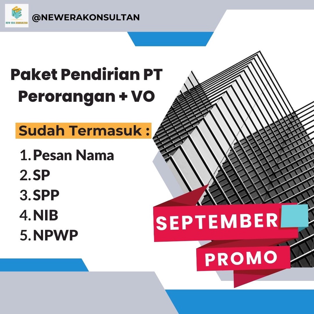 

PROMO SEPTEMBER PAKET PENDIRIAN PT PERORANGAN + VO