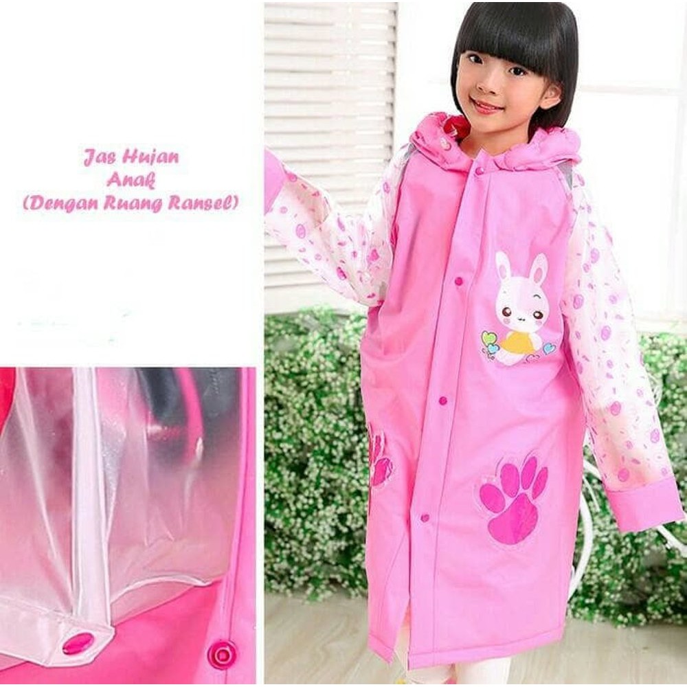 Jas Hujan Anak motif PINK RABBIT Dengan ruang ransel