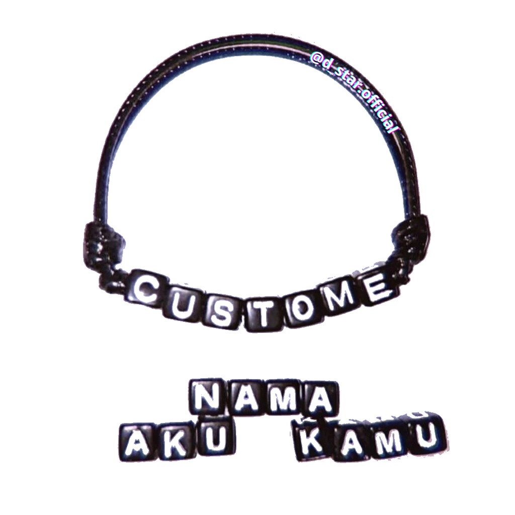 gelang tangan huruf hitam kotak kubus tali hitam custome nama bisa reques ukuran gelang bayi / balit