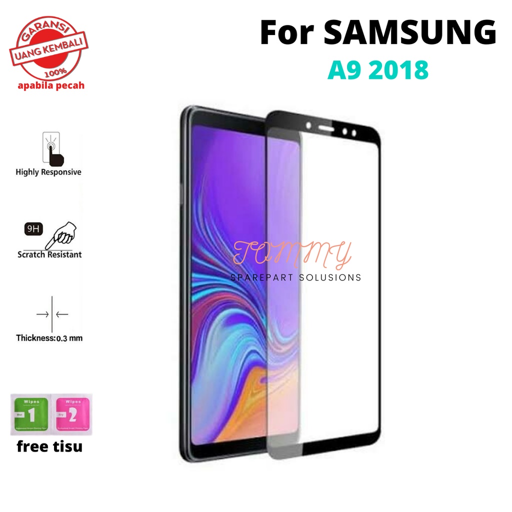 Tempered Glass Samsung a9 2018 Full Lem Cover 5D/HD/9D/21D Garansi Pecah