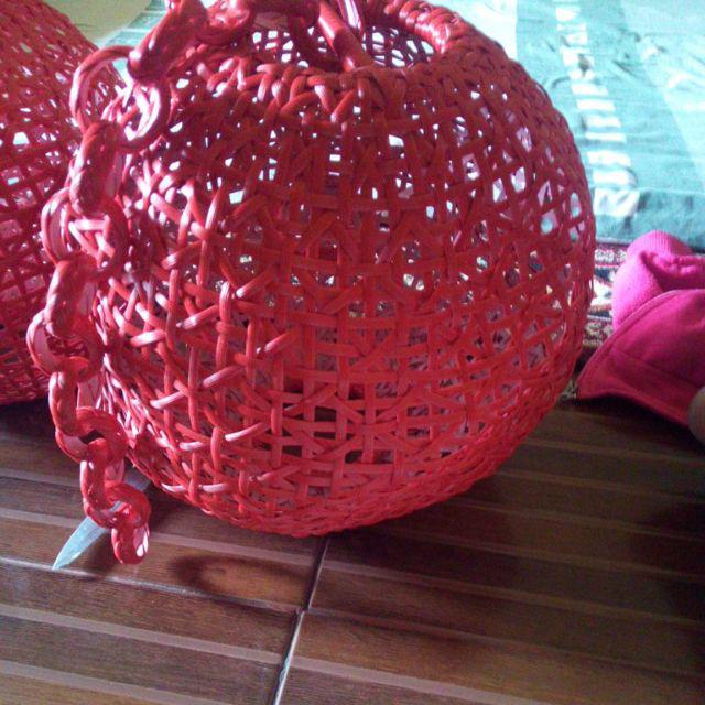 Lampion Gantung Bentuk Bulat Bahan Rotan Sintetis - Tempat Lampu - Wadah Lampu - Kap Lampu Bundar