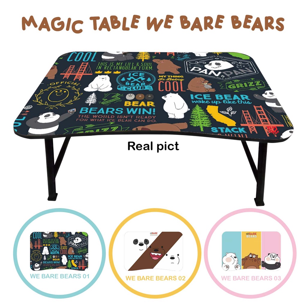 MAGIC TABLE Meja Lipat Karakter WE BARE BEARS Panda Lucu