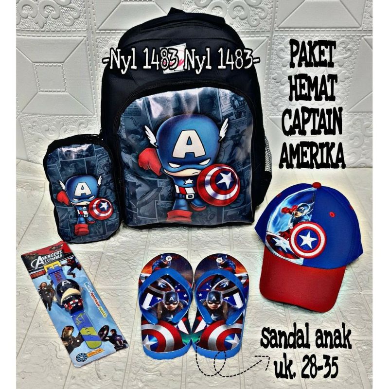 BISA Cod Tas Ransel print Avengers 4 in1 Ransel anak laki-laki Topi+sendal+jam tangan free tempat pensil