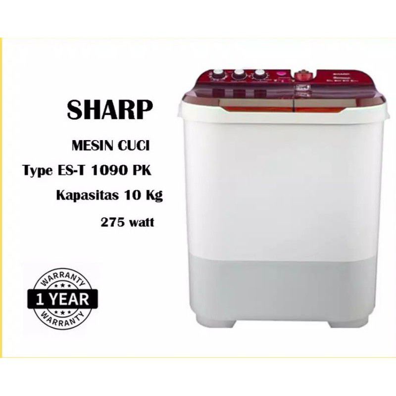 MESIN CUCI 2 TABUNG SHARP 10 KG EST 1090 LOW WATT