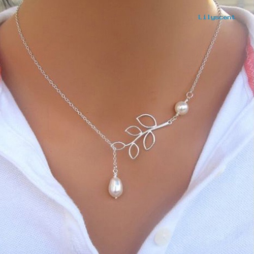 Kalung Choker Desain Cabang Daun Aksen Mutiara Tiruan Untuk Wanita