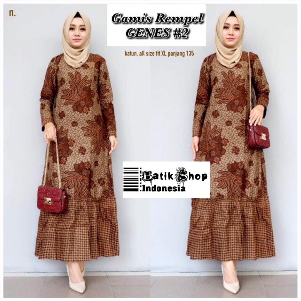 Gamis Rempel Genes #2 Batik Kode N Baju Muslim Kondangan Casual Rempel Modern Kerja Kantoran