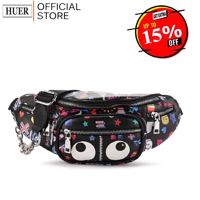 HUER EYE THEME WAIST BAG BLACK / HITAM