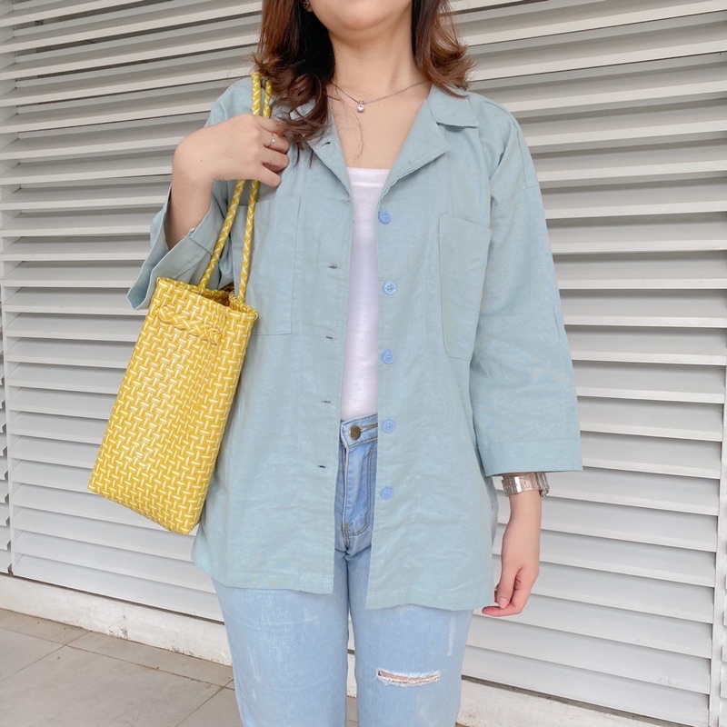 KEMEJA OVERSIZE WANITA BAHAN KATUN RAMI POLOS PREMIUM PANJANG LENGAN