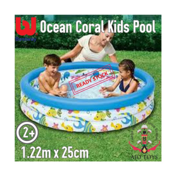 Promo Kolam renang karet tiup bestway ocean coral kids pool mandi bola 1.22m Diskon