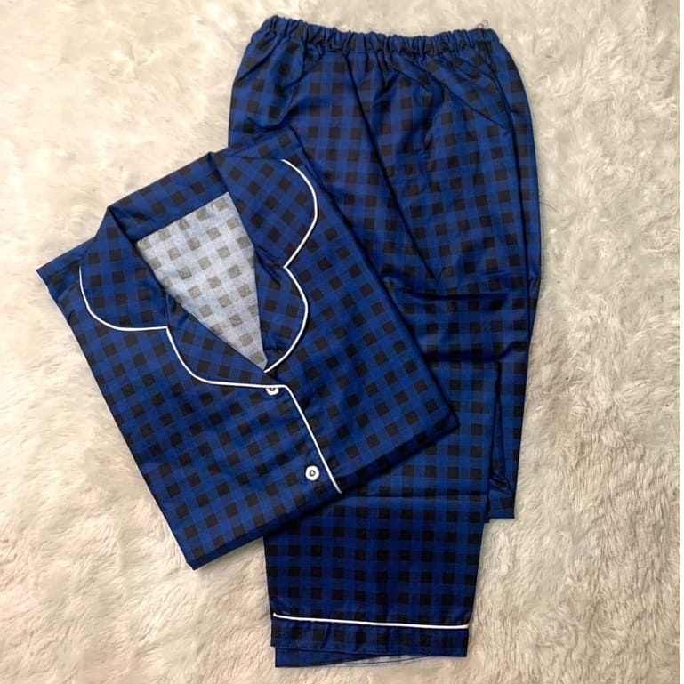 JNV Piyama CP Wanita Motif Kotak 01 - Baju Tidur Lengan Pendek - Katun Premium-6