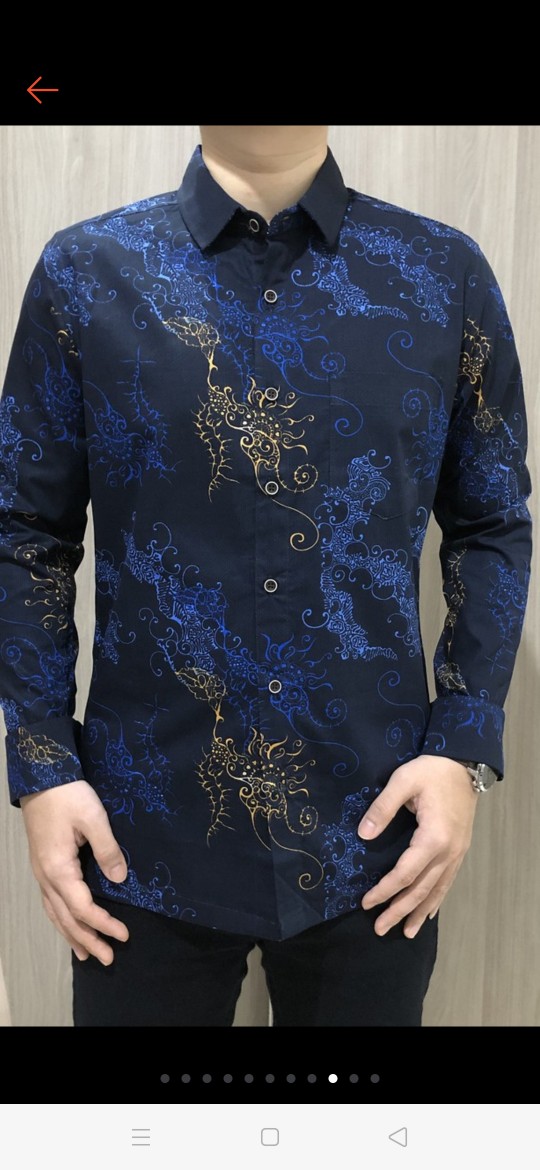 [gridline - Ls031 Navy Blue & Black Green] Kemeja Batik Slimfit Pria Katun Lengan Panjang