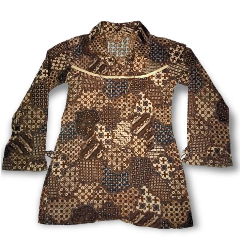 PRELOVED BAJU BATIK WANITA WARNA COKLAT LENGAN PANJANG