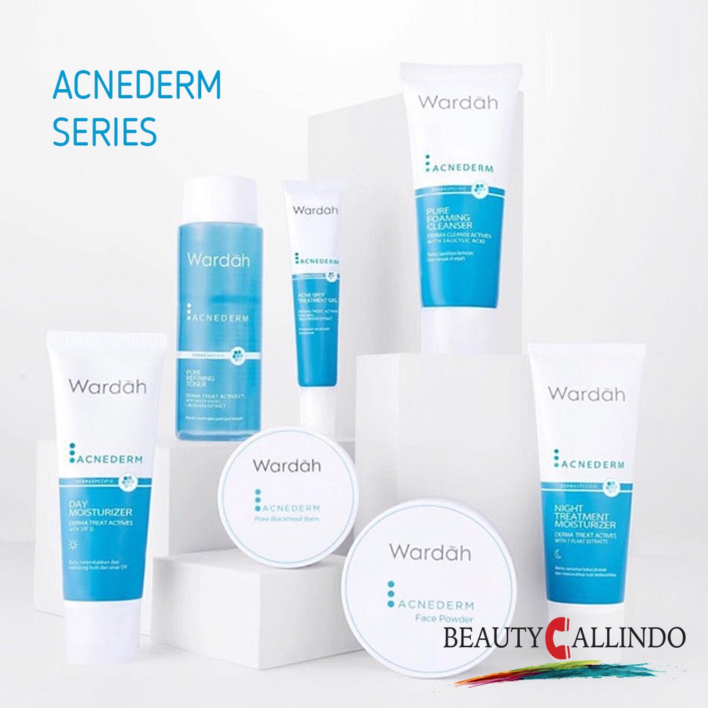 Wardah Acnederm Series Lengkap Anti Jerawat : Face Wash - Toner - Pelembab Day Cream / Night Cream - Spot Gel - Bedak Tabur