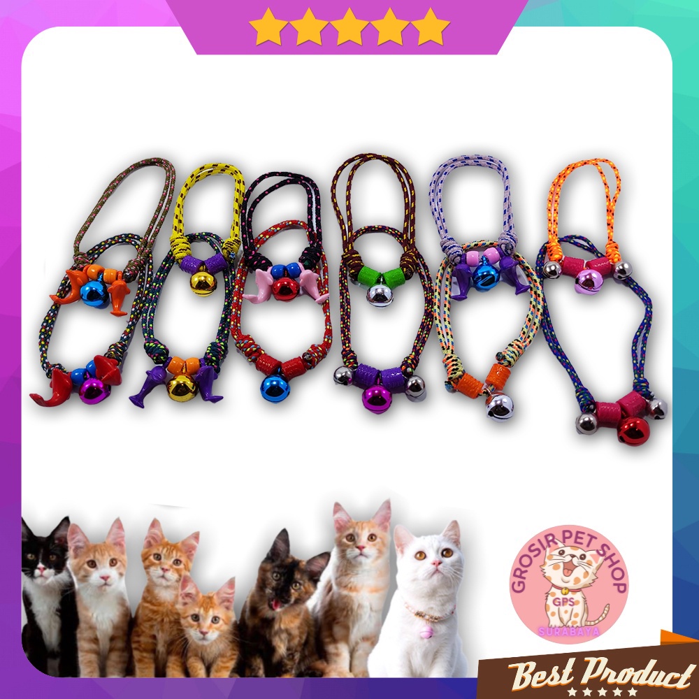 kalung kucing motif bell warna-warni bahan tali prusik