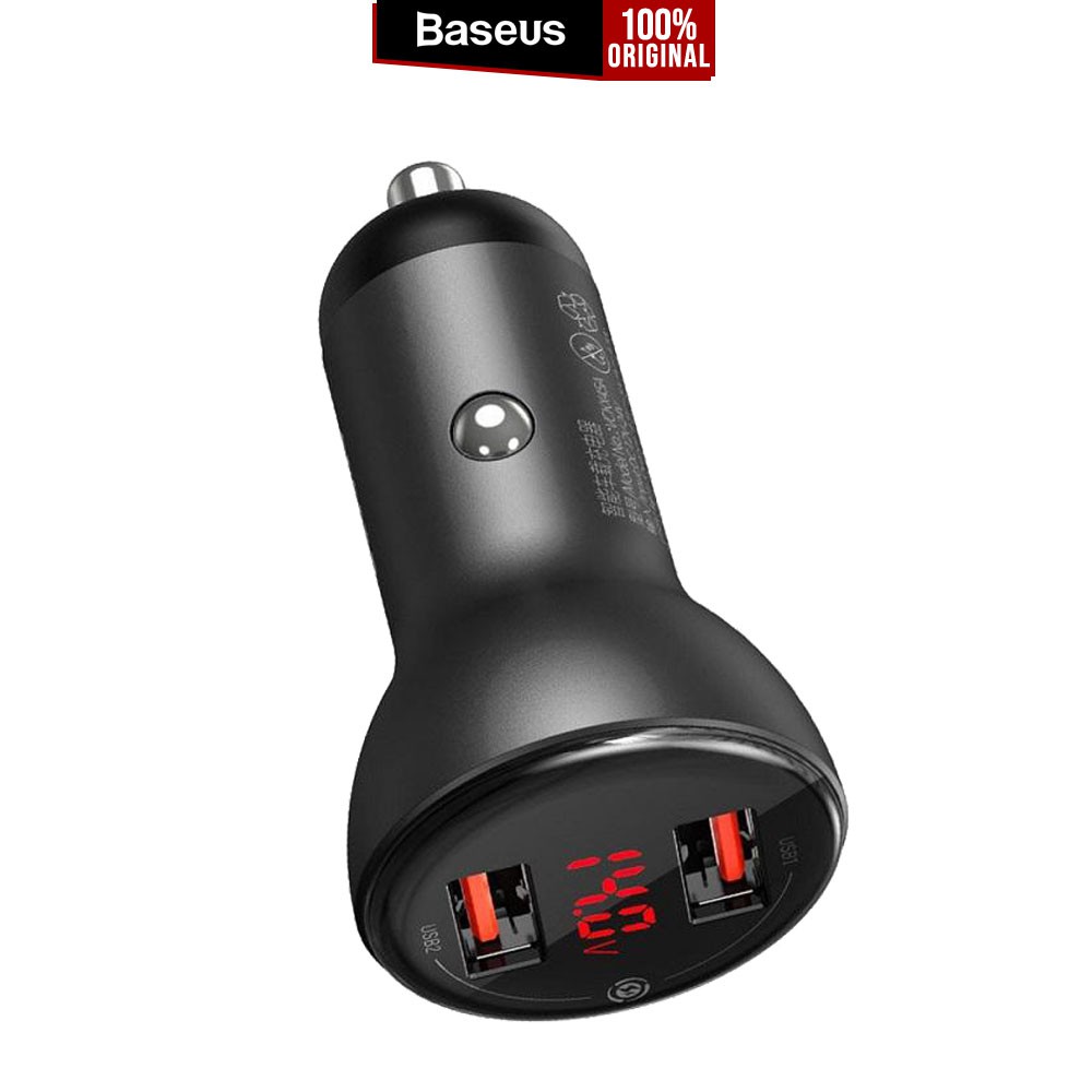 

Car Charger Mobil Baseus Dual Port USB Quick Charging 45W Digital Display