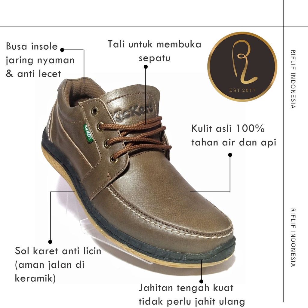 Sepatu Kickers / Sepatu Kulit Slip On Selop Pria Bahan Kulit Asli 100% Sol Karet / Sepatu Casual Laki-laki Cowok untuk Jalan-jalan Santai dan Traveling Murah Keren Gaya Elegan