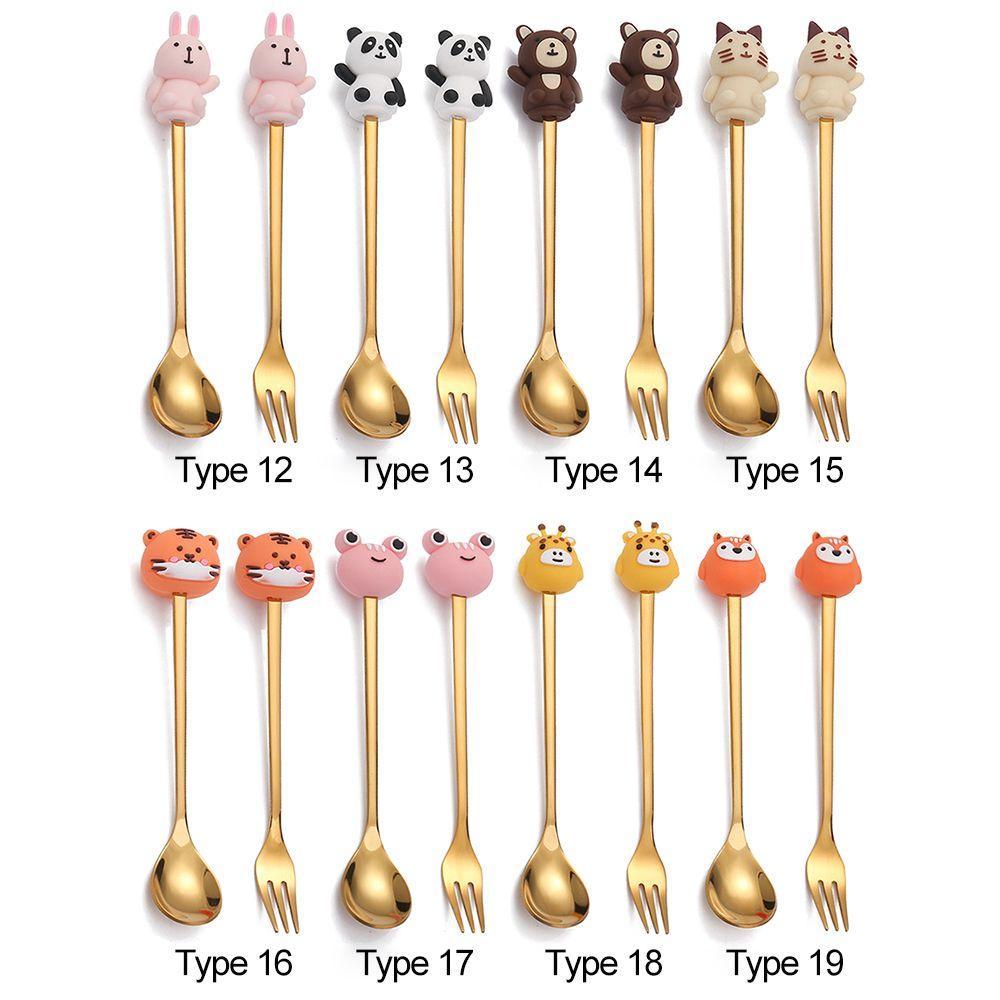 SOLIGHTER Gold Stainless Steel Forks Teaspoon Fruit Animal Shape Coffee Stirring Spoons Gift Ice Cream Cutlery Dessert Tableware Creative Dinnerware Cartoon Astronauts