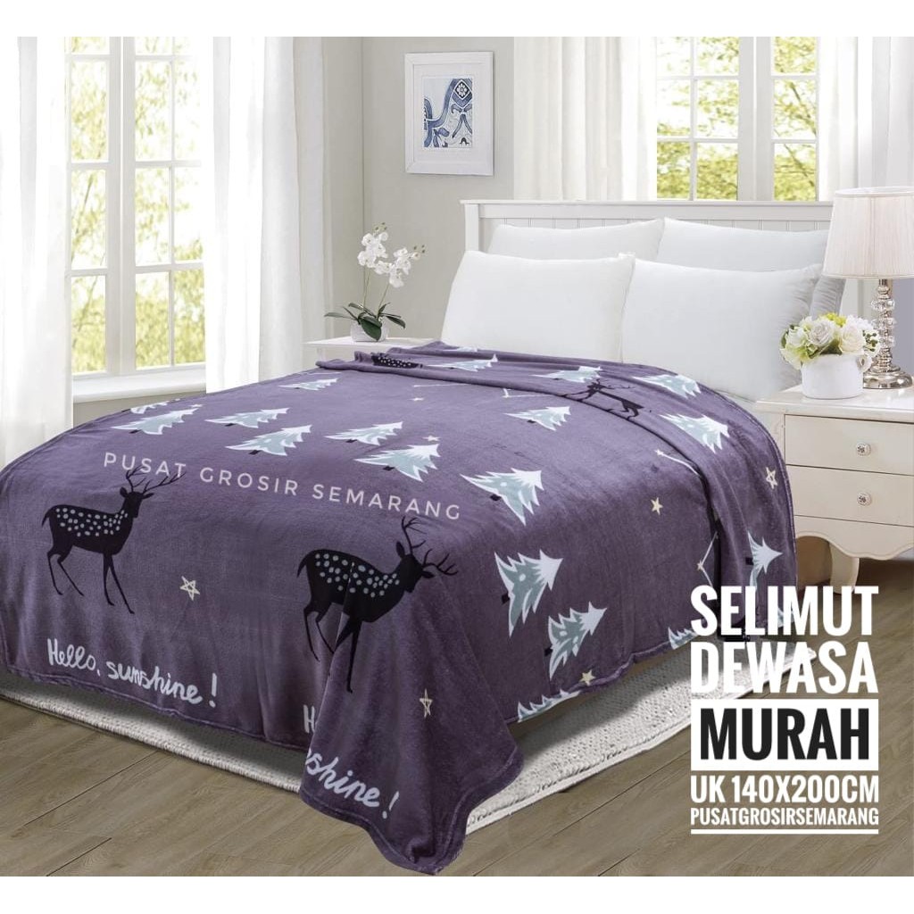 Selimut Dewasa Murah MORIA Abstrak Leaf Polkadot Flower Bvrbery Reindeer Could Moon Star Awan Rusa-Hello Sunshine, Deer
