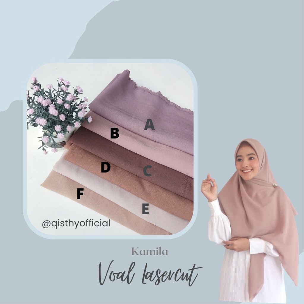 Kamila SEGI EMPAT LASER CUT OSKARA VOAL MIRACLE PLAIN | Hijab Segi Empat 120 x 120 by Qisthy Hijab