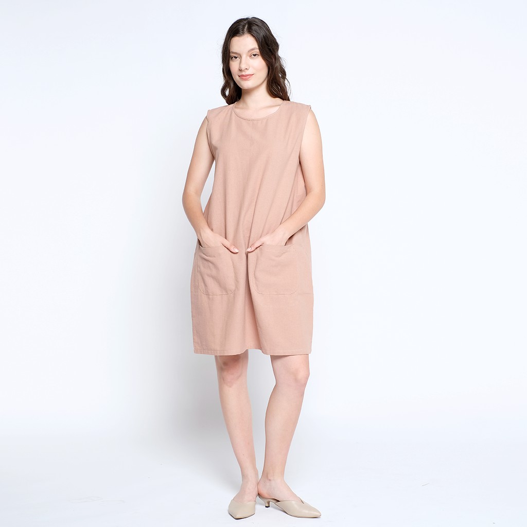 Cielyn - Vio Brown Linen Dress Dailywear Wanita