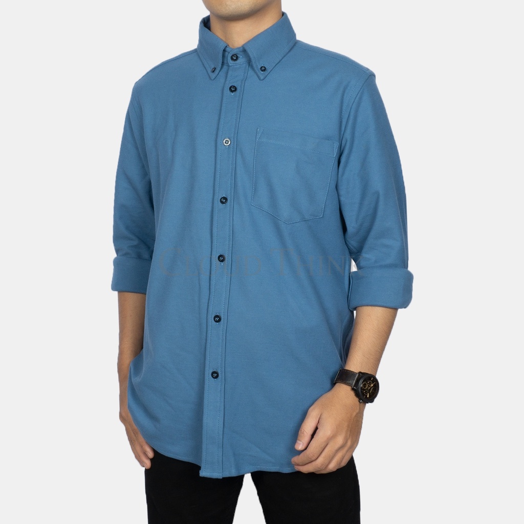 Kemeja Lengan Panjang Pria Steel Blue Original Brand Cloud Think bahan Pique