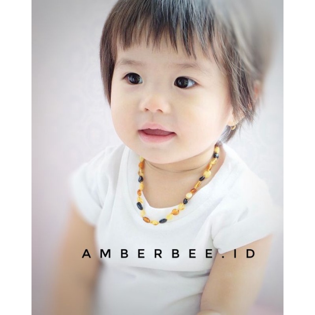 Set Kalung Gelang Amber Lithuania Bayi &amp; Anak Tumbuh Gigi Premium Glossy Beans Multicolor SNBMR54127