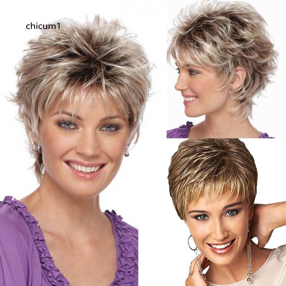 Chc Women S Fashion Short Haircut Shag Short Curly Ombre Wig With