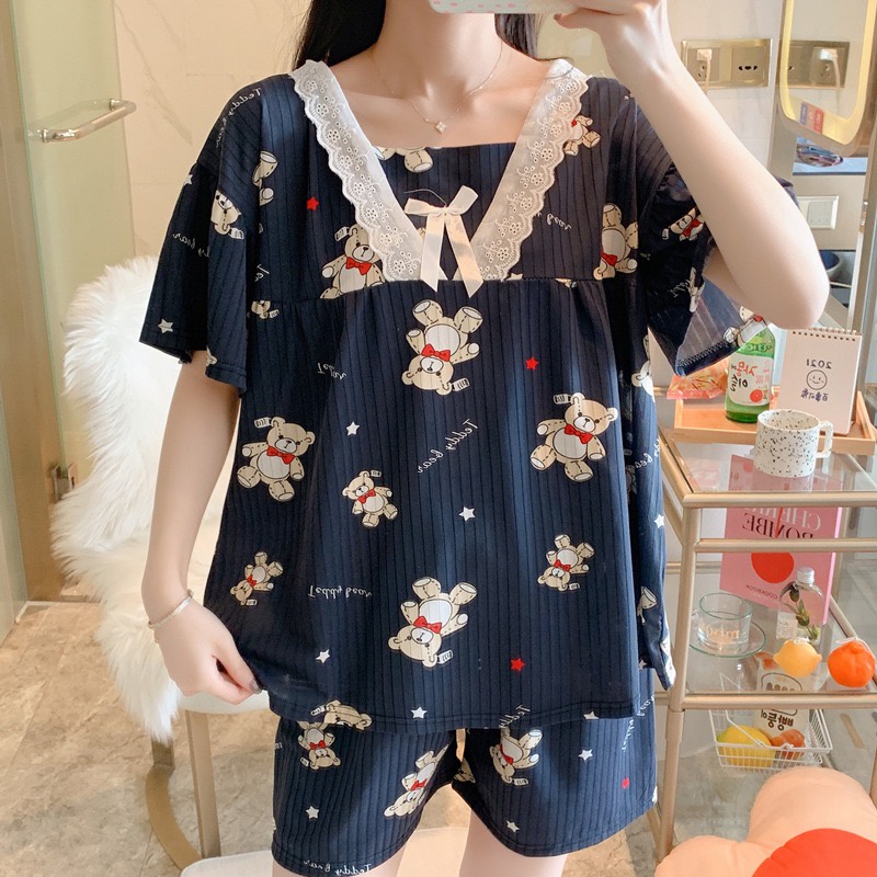 Baju Tidur Piyama Import Korea Motif Kartun Lucu Baju tidur wanita Celana pendek