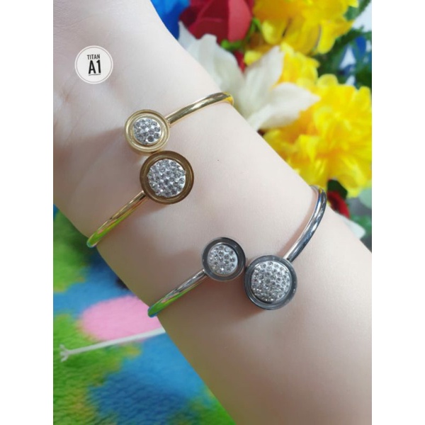 Gelang Titanium Magnet Permata Zircon Permata Putih N15112103