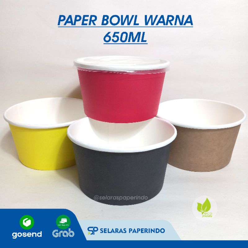 ISI 100pcs | Paper bowl 650 ml - paperbowl 650ml - paper cup - rice bowl custom - rice bowl warna - 