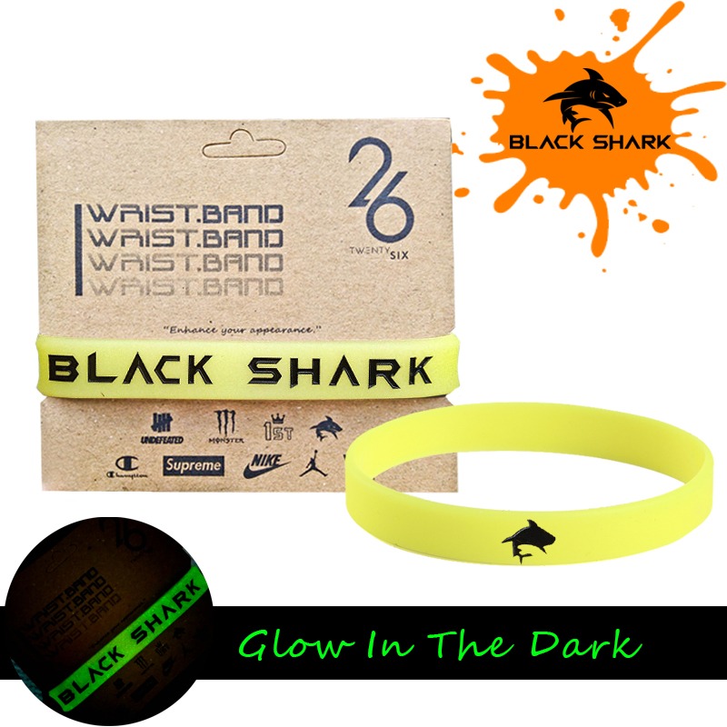 BLACK SHARK BRACELET GELANG KARET PRIA GAME SPORT S-LEMON GLOW IN DARK