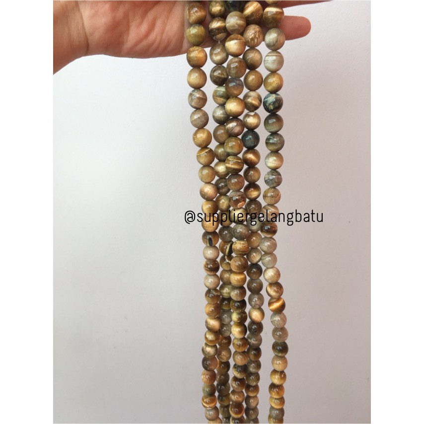 bahan gelang batu kalung yellow tiger eye premium grade 12mm kuning akik bacan kayu biduri sepah