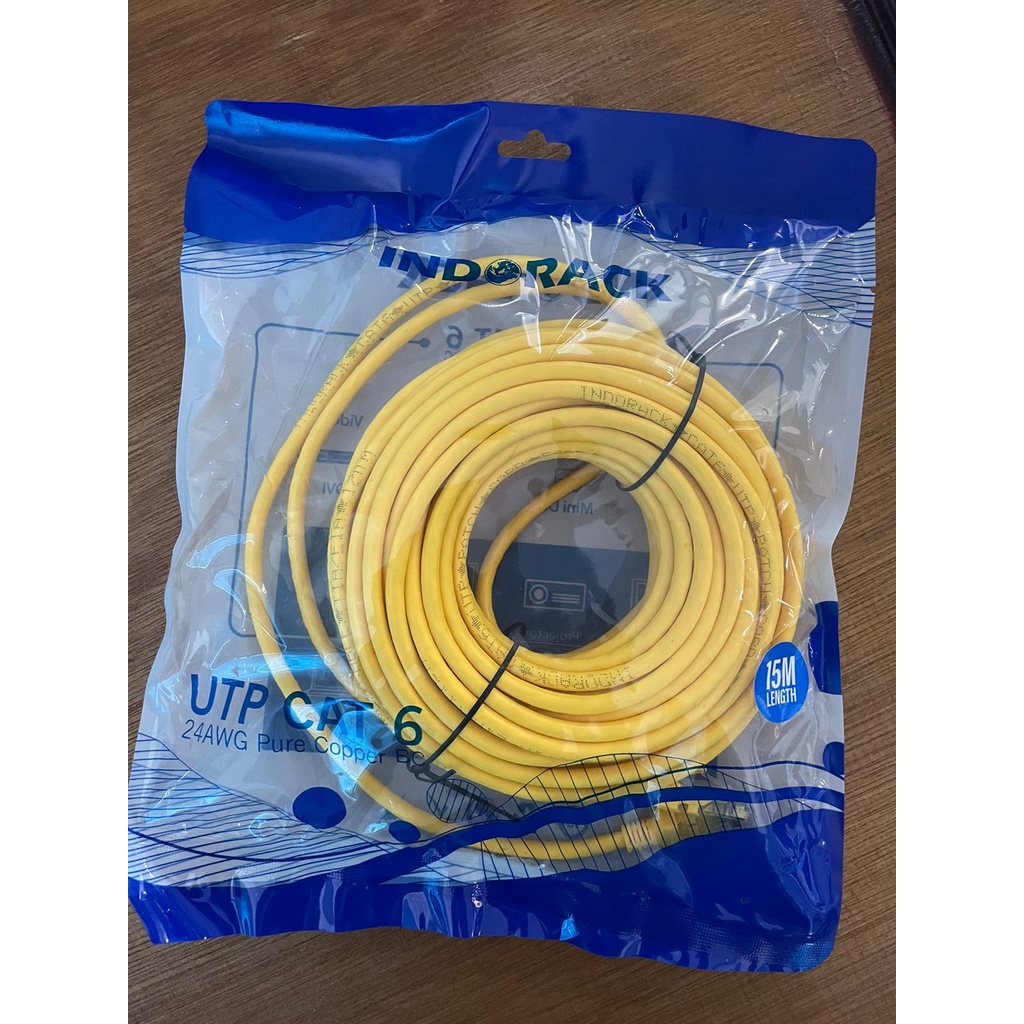 Patch Cord CAT6, 24AWG, 15 Meter Blue / White / Yellow - INDORACK 15 Meter