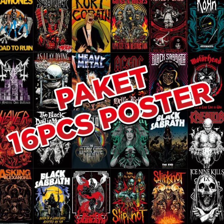 [Djf31au22ᴱ] Poster BAND METAL - Paket 16pcs