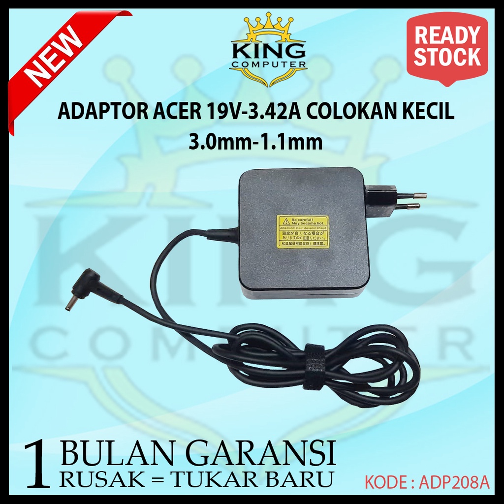 Adaptor Charger Acer 19v 3.42a colokan kecil 3.0mm-1.1mm Original