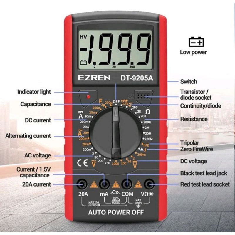 Multitester DT-9205A Digital alat pengukur tegangan DC AC