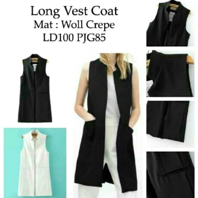 Long Vest Coat Rompi Panjang Wanita Warna Hitam dan Putih