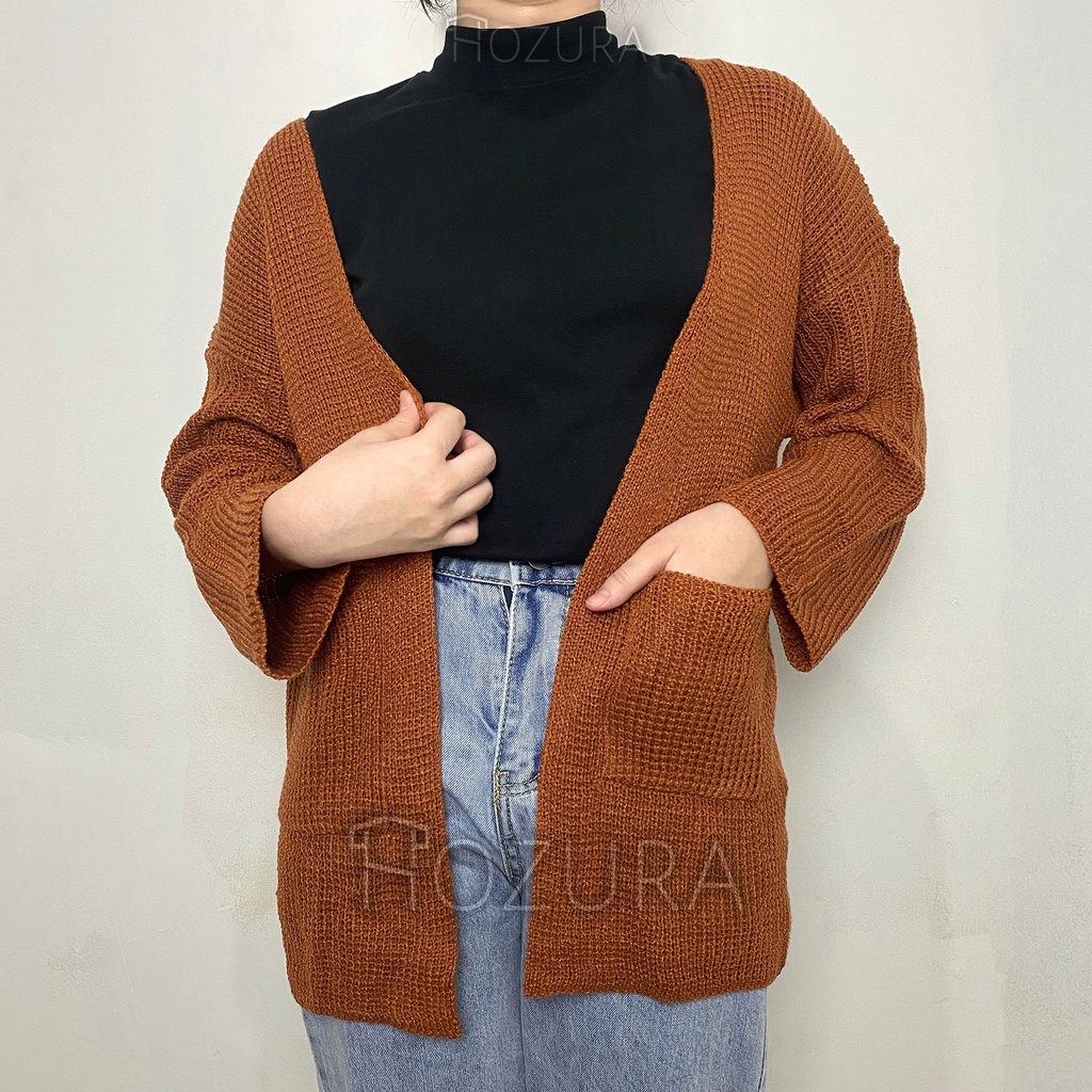 HOZURA - Cardigan Wanita Lexa Bahan Rajut Premium - Cardi Lavella Premium Kardingan Rajut Saku Polos